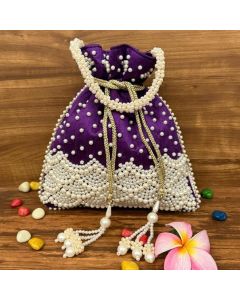 Unravel India Handcrafted Purple Velvet Pearl Potli Bag for Women | Party & Wedding Ethnic Handbag