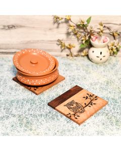 Unravel India Sheesham wood brown owl Coaster Set (Set of 2)