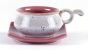 Unravel India Handcrafted Ceramic Tea Cup and Saucer Set, Grey and Burgundy, Set of 12