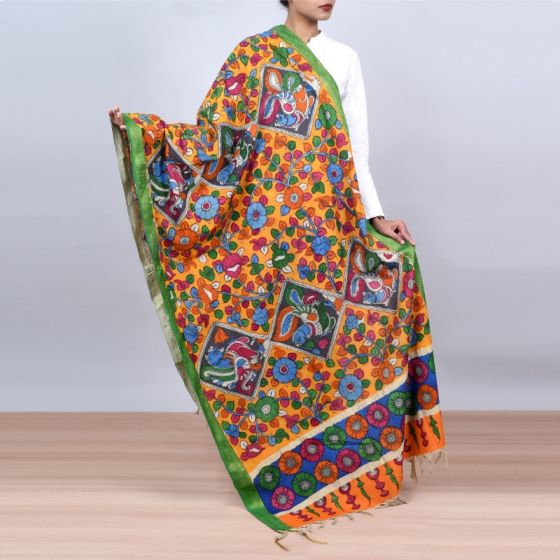 Unravel India Kalamkari cotton handpainted Dupatta
