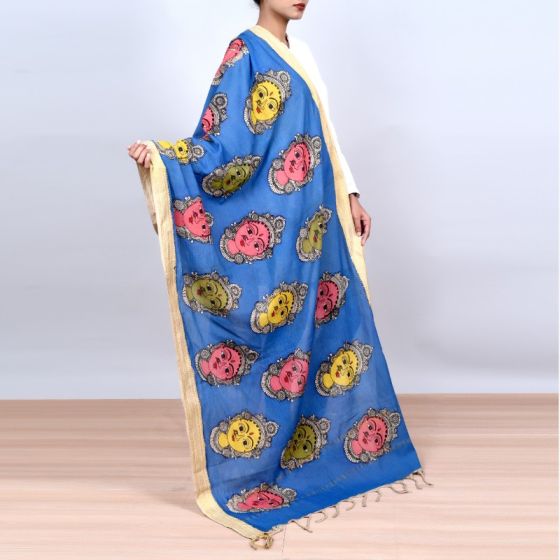 Unravel India Kalamkari cotton handpainted Dupatta