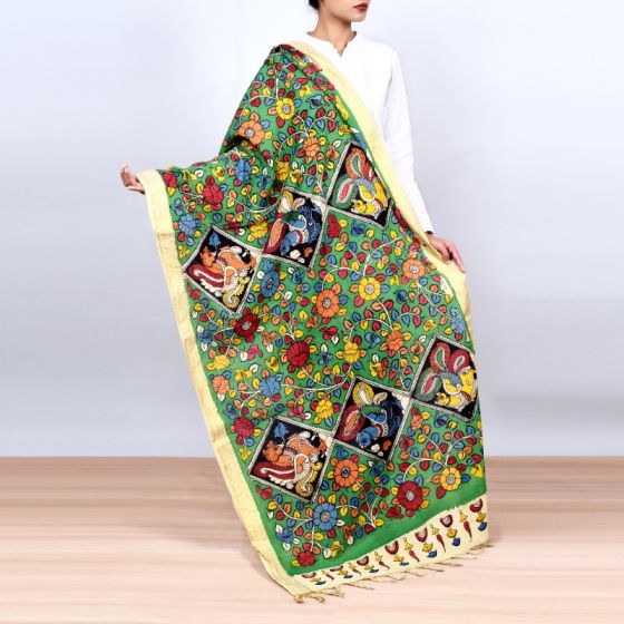 Unravel India Kalamkari cotton handpainted Dupatta