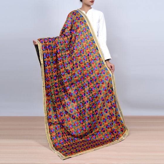 Unravel India Philkari Multicolored Dupatta