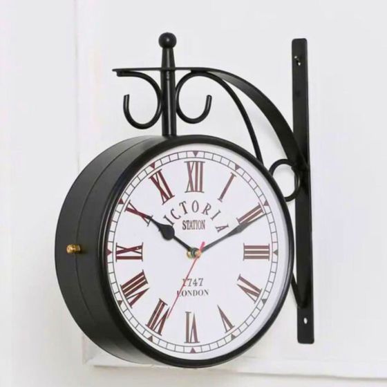 Unravel India 10 Inch Black Victorian Double-Sided Wall Clock – Station Style White Dial