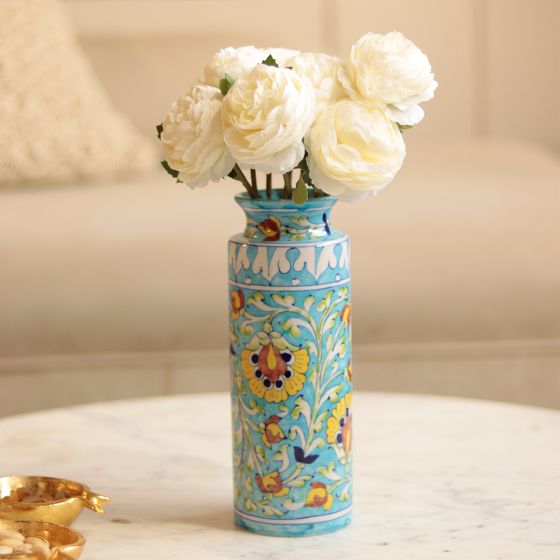 Unravel India "Blue Art Pottery" Ceramic Unique Decorative Vase for Home Decor, (10 X 3 Inch, Multicolor)