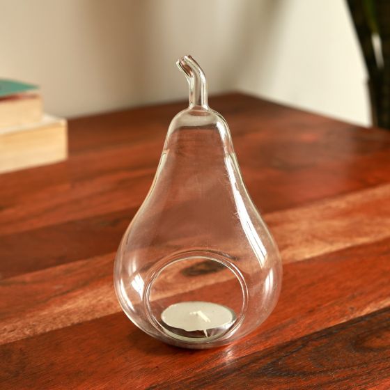 Unravel India Crystal Glass Tealight Candle Holders in Pear Shape for Home Decor Tabletop Decoration Wedding Centerpieces and Festive Lighting