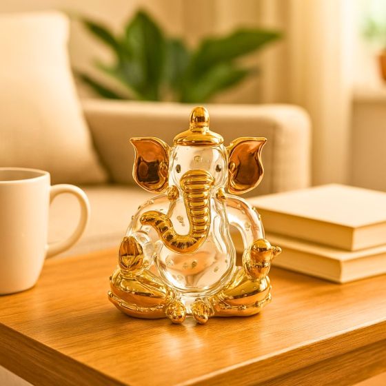 Unravel India Premium Handcrafted Glass Ganesha Idol – Decorative Showpiece for Home, Office & Gifting