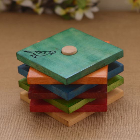 Unravel India Wooden Multicolored Coaster (Set of 6)