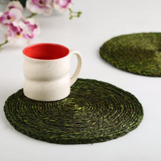 Unravel India Sabai grass brown olive coaster set(Set of 2)