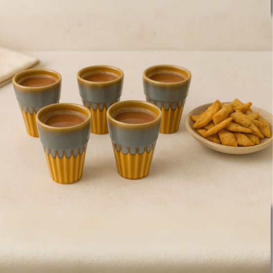 Unravel India Studio Glazed Brown & Green Ceramic Tea/Coffee Kullhad Set(6 Kullhad)