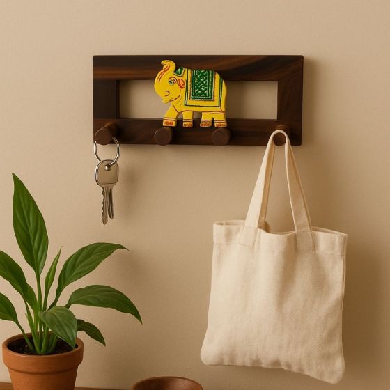 Unravel India Handcrafted "Tusker Elephant" Sheesham Wood Key Holder