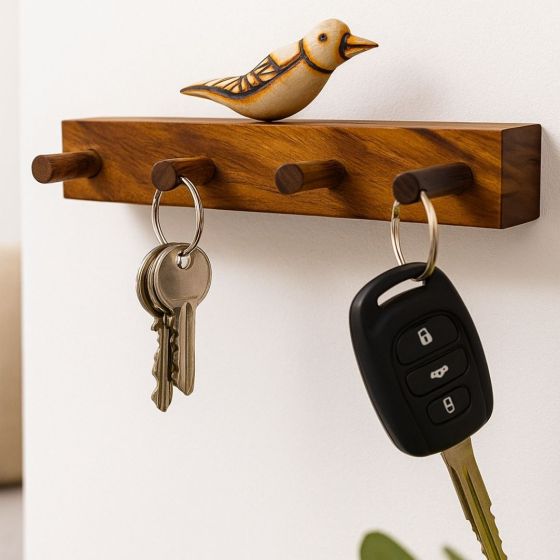 Unravel India Handcrafted "Clinkering Songbird" Sheesham Wood Key Holder