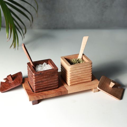 Unravel India "Ripple Collection" sheesham wood refreshment jar & tray set