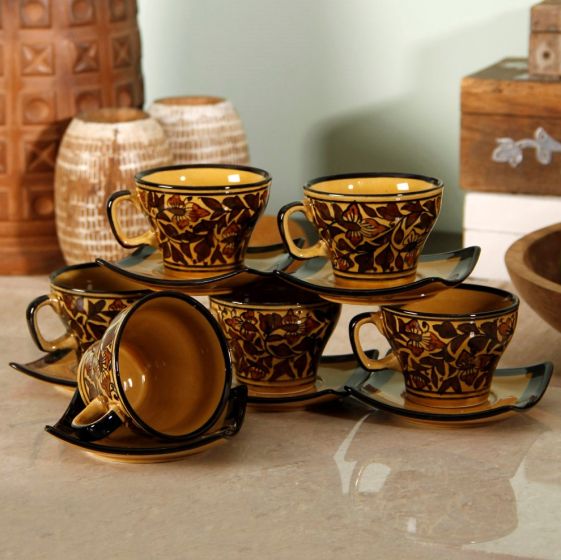 Unravel India Mughal handpainted Cup Saucer(Set of 6)