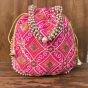 Unravel India Hot Pink Embroidered Potli Bag with Pearl Handle | Designer Ethnic Clutch for Women