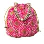 Unravel India Hot Pink Embroidered Potli Bag with Pearl Handle | Designer Ethnic Clutch for Women