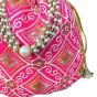 Unravel India Hot Pink Embroidered Potli Bag with Pearl Handle | Designer Ethnic Clutch for Women