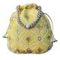 Unravel India Handcrafted Yellow Brocade Pearl Potli Bag for Women | Festive & Wedding Ethnic Potli