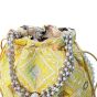 Unravel India Handcrafted Yellow Brocade Pearl Potli Bag for Women | Festive & Wedding Ethnic Potli