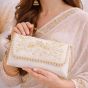Unravel India Handcrafted White Pearl Embroidered Clutch Bag for Women | Wedding & Bridal Ethnic Handbag