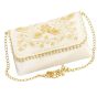 Unravel India Handcrafted White Pearl Embroidered Clutch Bag for Women | Wedding & Bridal Ethnic Handbag