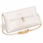 Unravel India Handcrafted White Pearl Embroidered Clutch Bag for Women | Wedding & Bridal Ethnic Handbag