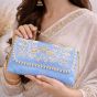 Unravel India Handcrafted Sky Blue Pearl Embroidered Clutch Bag for Women | Party & Festive Handbag