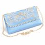 Unravel India Handcrafted Sky Blue Pearl Embroidered Clutch Bag for Women | Party & Festive Handbag
