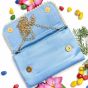 Unravel India Handcrafted Sky Blue Pearl Embroidered Clutch Bag for Women | Party & Festive Handbag