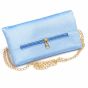 Unravel India Handcrafted Sky Blue Pearl Embroidered Clutch Bag for Women | Party & Festive Handbag