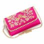 Unravel India Handcrafted Hot Pink Pearl Embroidered Clutch Bag for Women | Wedding Party Clutch