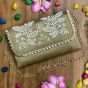 Unravel India Handcrafted Golden Pearl Embroidered Clutch Bag for Women | Bridal Wedding Clutch