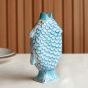 Unravel India "Madhubani Fish" shades of earth blue pottery flower vase 