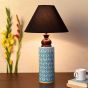 Unravel India Blue pottery white leave and yellow dot ceramic cylindrical decorative Lamp (Multicolor)