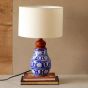 Unravel India blue pottery " Flower Motif Mugal Art" ceramic lota decorative lamp with White Shade