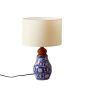 Unravel India blue pottery " Flower Motif Mugal Art" ceramic lota decorative lamp with White Shade