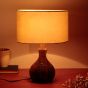 Unravel India "Matka Ribbed" sheesham wood table lamp with off-white shade