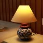Unravel India Handcrafted Blue Pottery Table Lamp with Floral Design – Elegant Home Décor