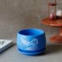 Unravel India "Flower Motif" blue handmade & handpainted planter pot with tray in terracotta