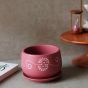 Unravel India "Flower Motif" maroon handmade & handpainted planter pot with tray in terracotta