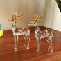 Unravel India Handcrafted Duo Crystal Glass Deer Figurine with Golden Antlers - Elegant Home Décor Showpiece