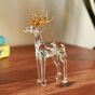 Unravel India Handcrafted Duo Crystal Glass Deer Figurine with Golden Antlers - Elegant Home Décor Showpiece