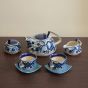 Unravel India Ceramic Moroccan Handpainted Blue Tea Set (15 pcs.)