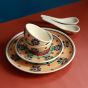 Unravel India "Flower Petals" handpainted ceramic dinner set(1Big Plate, 1Small Plate, 2 Bowl, 2 Spoon)