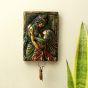 Unravel India Handcrafted Wooden Wall Hanging Key Holder Depicting Radha Krishna in Vibrant Ethnic Colors Ideal for Spiritual Home Decor and Gifting
