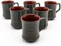 Unravel India Ceramic Coffee Mugs with Ribbed Design, Grey and Green, Set of 6