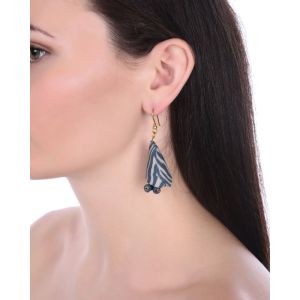 Unravel India ceramic ivory & grey bead jhumki earring set