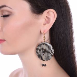 Unravel India ceramic ivory & grey bead round earring set