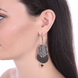 Unravel India ceramic double loop grey earring set