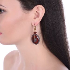 Unravel India glazed ceramic loop grey & red earring set